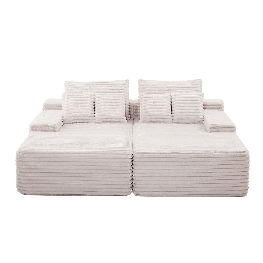 VEVOR 210 cm Oversized Double Chaise Lounge, Corduroy Fabric Sectional Sofa