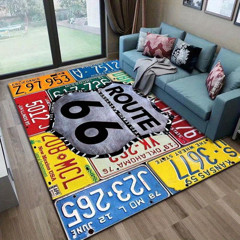 Коврик с дизайном номерного знака Route 66 Прочный полиэстер Декор для дома Коврик для пола в гостиную Уникальная идея для подарка