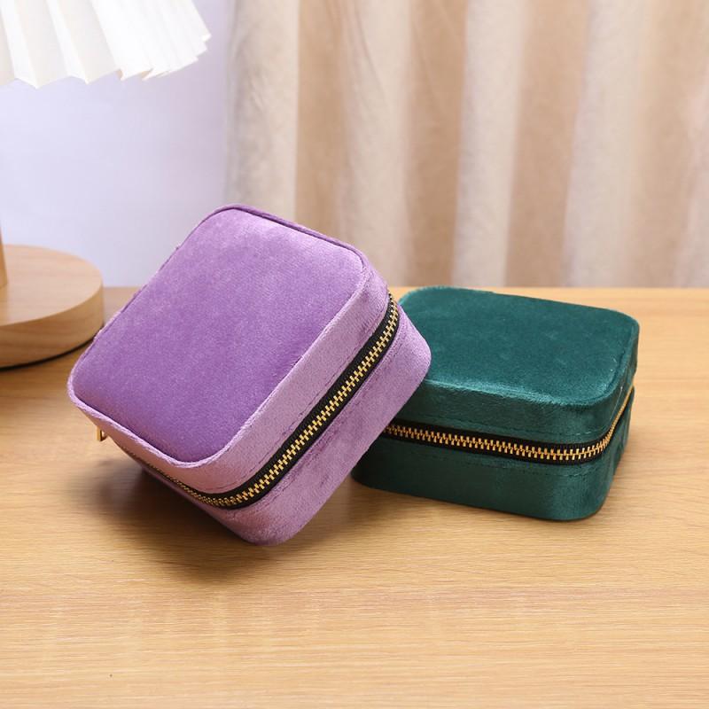 Portable Velvet Jewelry Box With Mirror Dual Layer Storage Travel Gift Womens Accessories Organizer