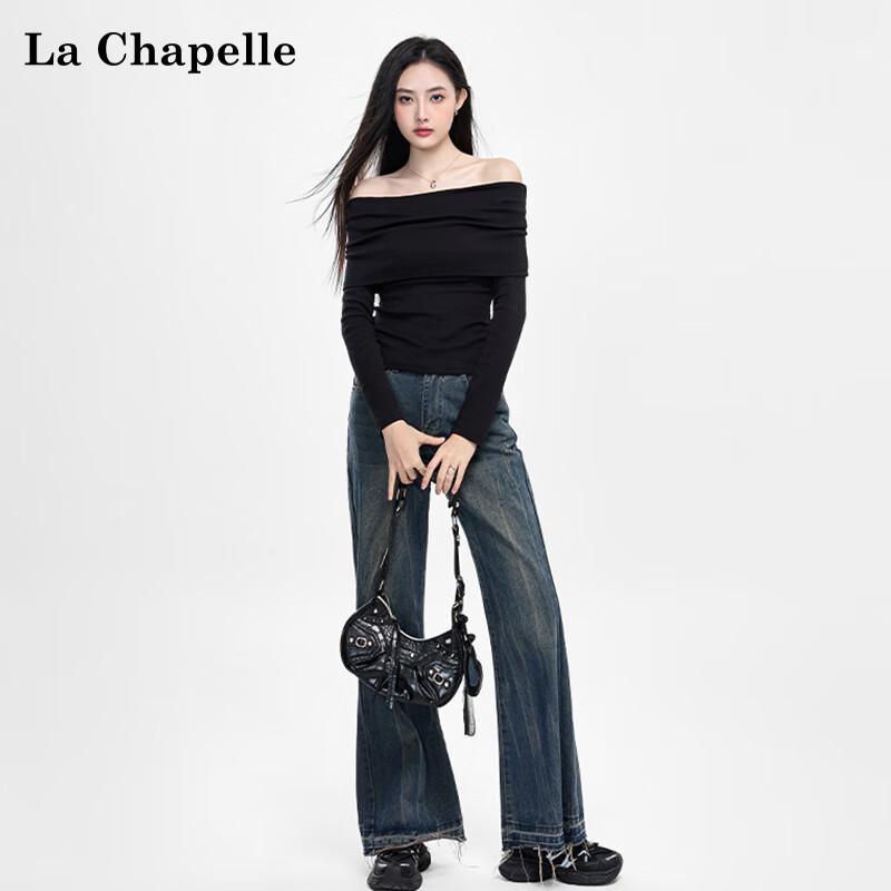 La Chapelle Women's Off-Shoulder Lapel Long-Sleeve Slim-Fit Top