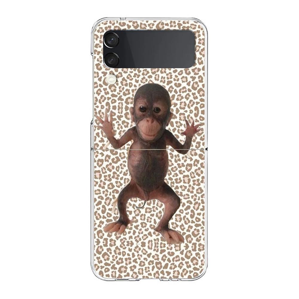Transparent Phone Case For Samsung Galaxy Z Flip 3 4 5 6 7 Hard Folding PC Z Flip3 Flip4 Cover Cute Funny Monkey