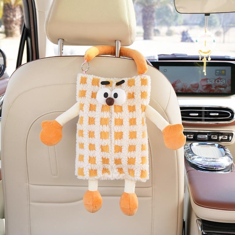 Cute Little Monster Striped Plaid Seat Back Hanging Car Tissue Box For Home Use
