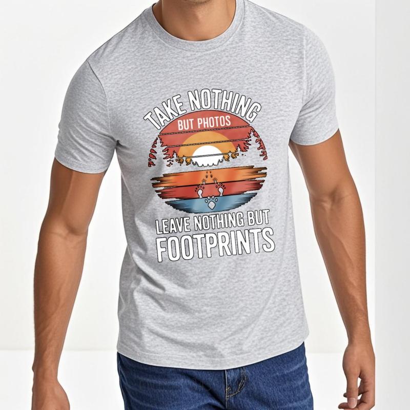 Classic Tshirt Short Sleeve T Shirt Fashion Take Nothing But Photos Leave Nothing But Footprints Minimalist For Unisex Teeshirt