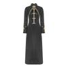 Womens Clergy Long Robe Dress Gold Cross Embroidery Lace Button Decor Stand Collar Long Sleeve Cassock