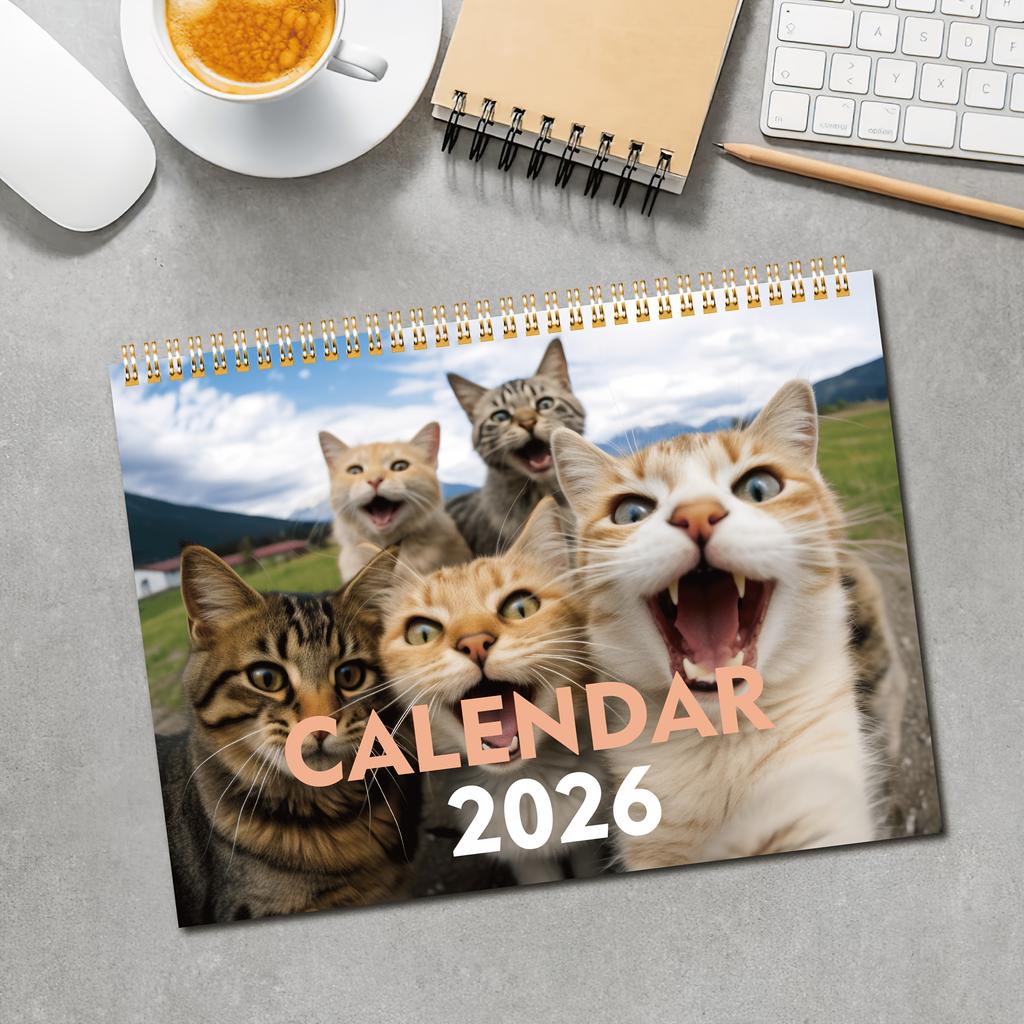 Настенный календарь «Кошки и друзья» на 2026 год - Серия «Забавные селфи кошек» с фотографиями на 12 месяцев, идеальный подарок для любителей кошек