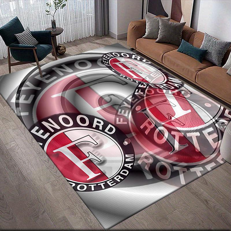 Feyenoord Rotterdam Flannel Printed Carpet, Home Sofa Decoration for Living Room & Bedroom, Non‑Slip Play Flannel Floor Mat for Game Room