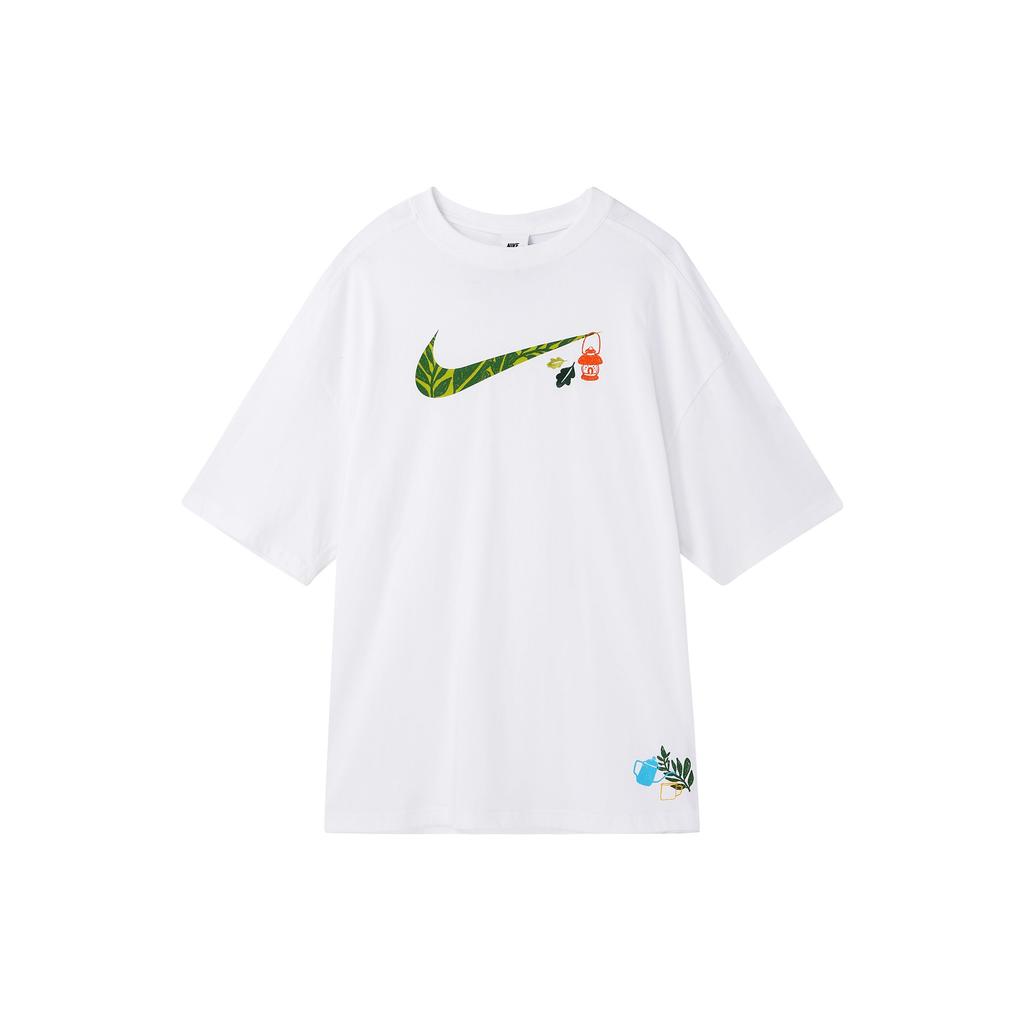 Nike Спортивная одежда Swoosh с мультяшным принтом, свободная футболка с круглым вырезом, женские топы, белые FN3711-100