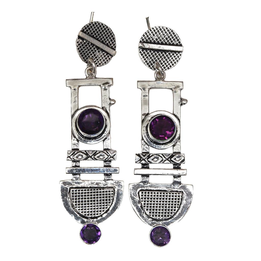 Серьги из серебра 925 пробы с аметистом и драгоценными камнями, серьги ручной работы, фиолетовые