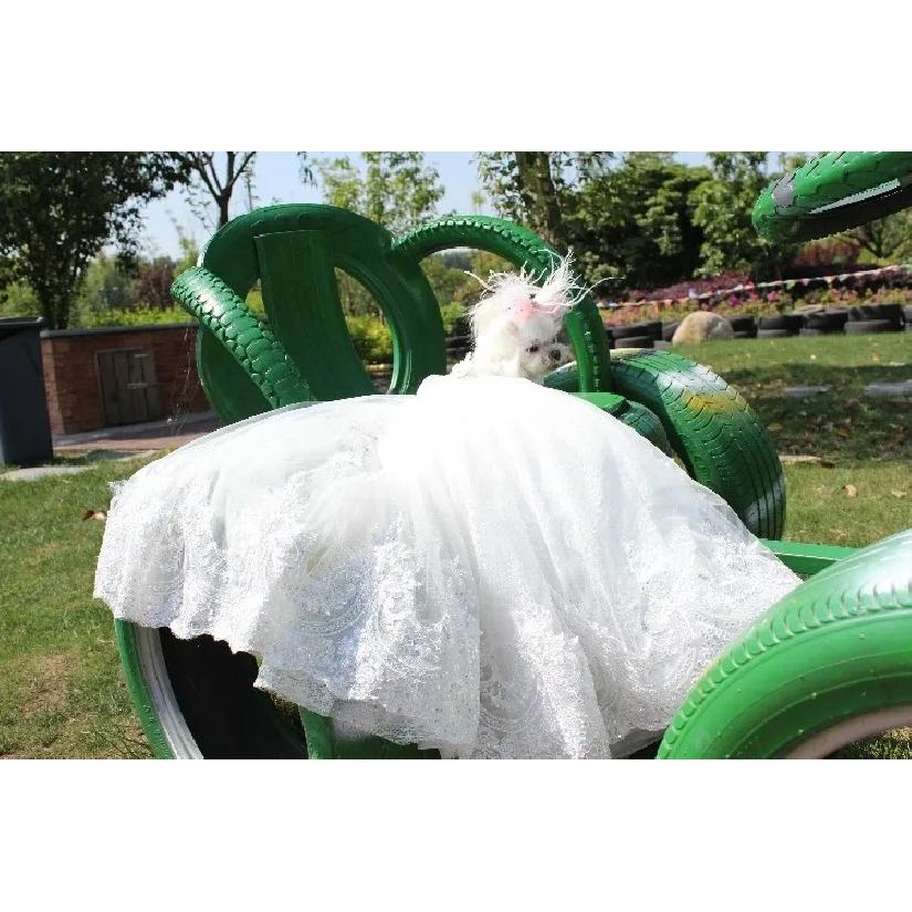 Fine Sequin Embroidery Pet Dog Clothes Luxury Handmade White Lace Long Tail Princess Dresses For Small Medium Dog Puppy Skirts