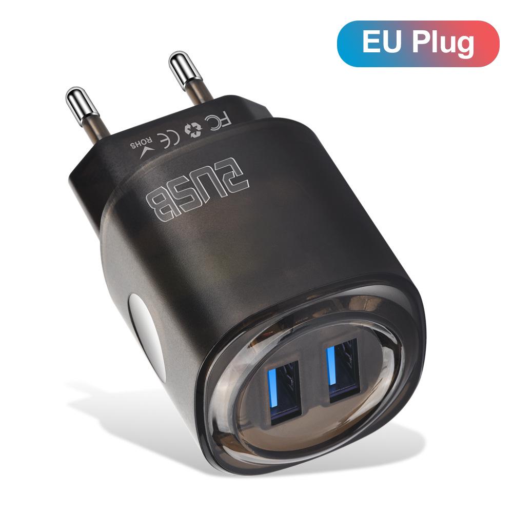 Двойное USB-зарядное устройство для телефона 2,4 А, 2-портовый адаптер для путешествий (США/ЕС)