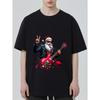 Christmas Rock Santa T Shirt Black Santa with Guitar and Peace Sign Print for Holiday Party and Festive Occasions