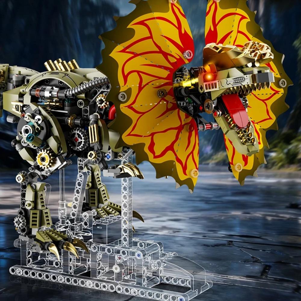 FUNXINEE 1277Pcs Dinosaur Building Blocks Dual Crested Dilophosaurus Jurassic Light Up Linkage Model Creative Decor Gift