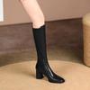 Knee High Boots Women Winter Warm Handmade High Quality Split Cow Leather Zip Brown Black Block High Heels Long Boot Shoes