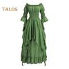 Women Ball Gown Off Shoulder Gothic Long Horn Sleeves Irregular Layered Pleated Elastic Tight Waist Solid Color Retro Renaissance Party Prom Maxi