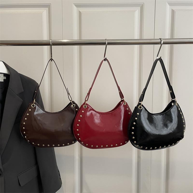 Women Casual Rivet Design Underarm Bag Versatile Single Shoulder Crossbody Handbag