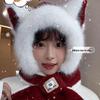 Adorable Red Fox Ear Plush Hat & Scarf Combo for Women's Autumn/Winter - Premium Warm Cycling Neck Warmer