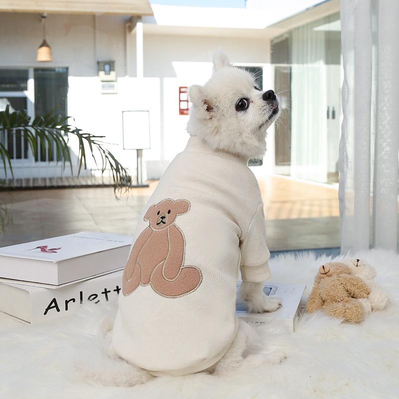 Толстовки с капюшоном для собак Тонкая толстовка с вышивкой медведя и щенка Однотонная роскошная одежда для собак Чихуахуа Йорки Бишон Пуловер Кошка Собака Майка