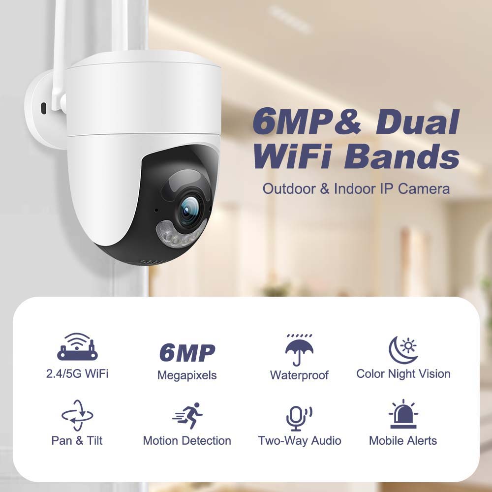 Tuya 6MP IP-камера 2.4G 5G WiFi Alexa Google Home Наружная Защита Безопасности CCTV Видеонаблюдение Детекция движения NVR