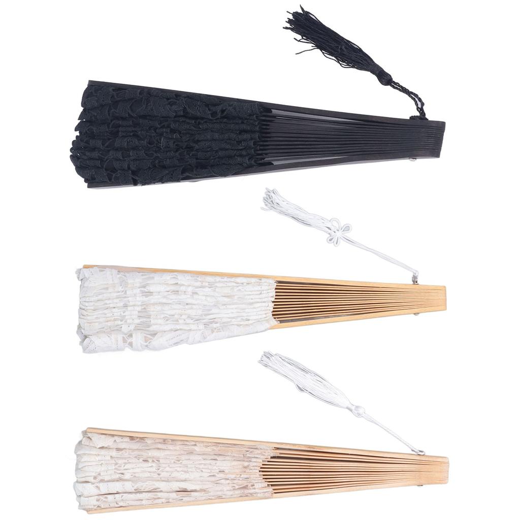 Складной веер из кружева с бамбуковыми костями в винтажном стиле, ручной веер с кисточкой для одежды в стиле деко