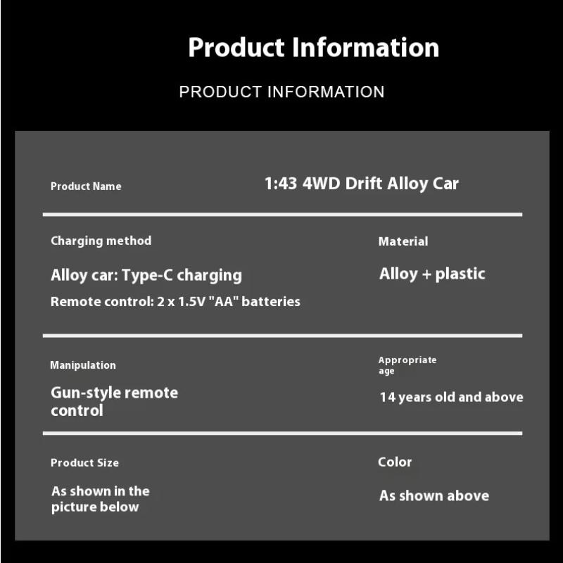 Professional 1:43 Rechargeable RC Drift Car with ESP Gyroscope Full Proportional Control 4-wheel Drive Metal Body 2 Sets Tires for Realistic Drifting