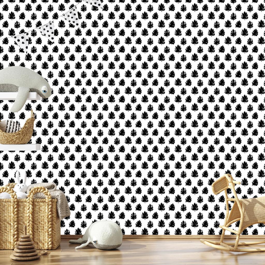 Black Leaves Wallpaper White and Graphite for Living Room and Bedroom 50x1000