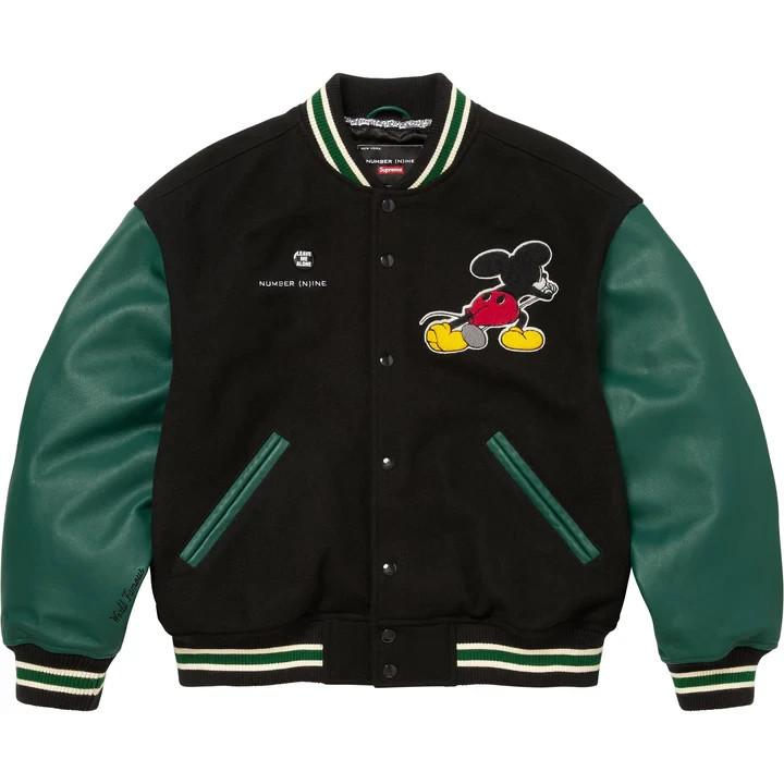 Supreme Число (N)Черная куртка-бомбер Микки Маус в стиле Varsity