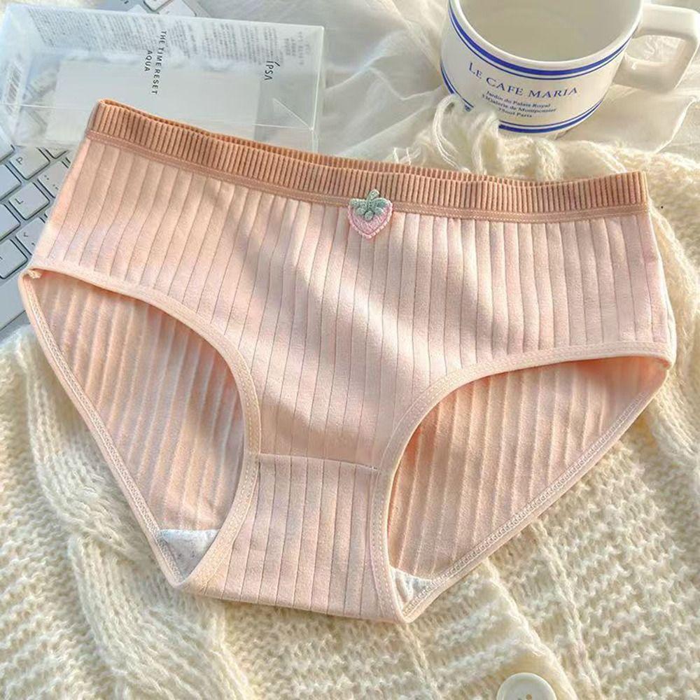 5Pcs Knitted Fabric Cotton Women's Underwear Large Size Mid Waist Underwear Student Girl