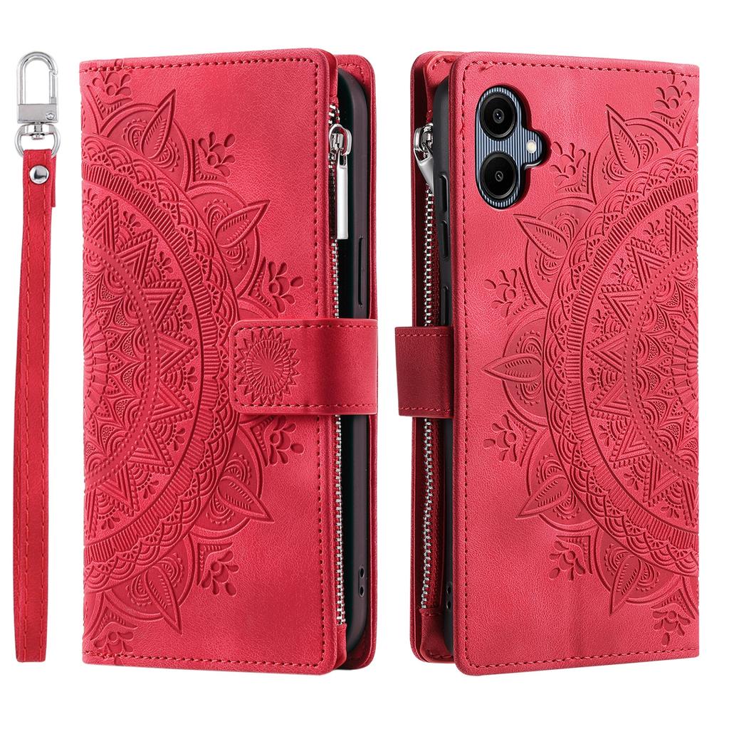 For Samsung Galaxy A07 Wallet Case Mandala Flower Pattern PU Leather Phone Cover with Wrist Strap
