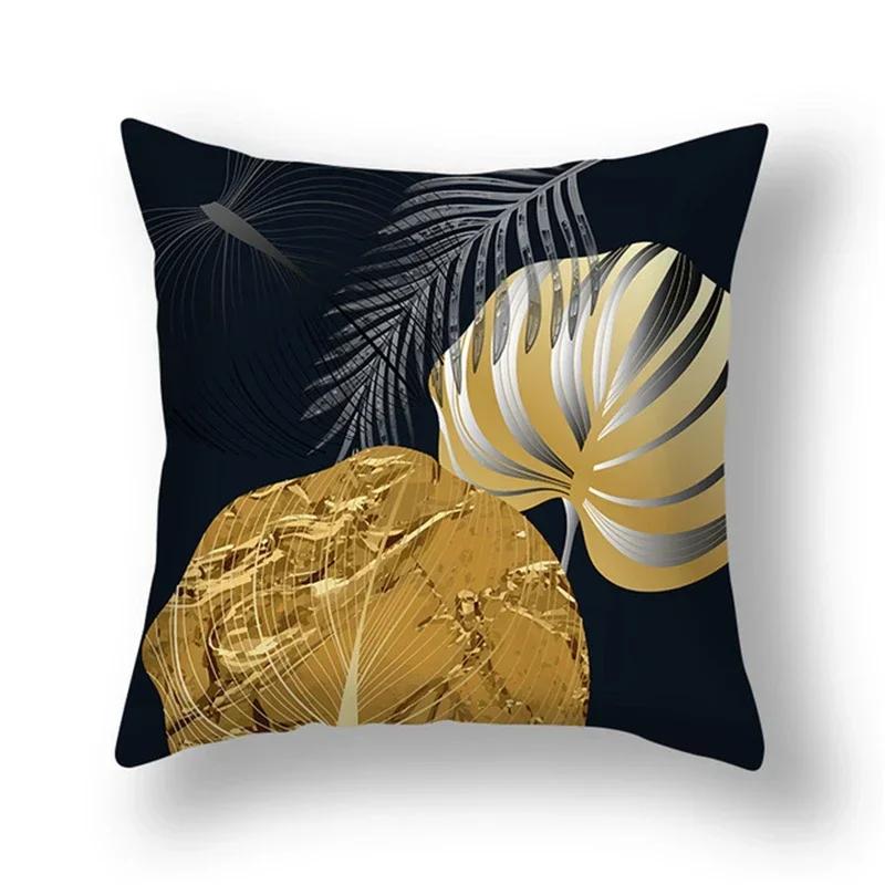 35/40/45CM Ginkgo Biloba Polyester Cushion Cover Waist Pillow Case Black Golden Leaves Living Room Chair Sofa Home Decoration