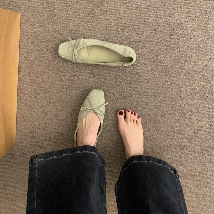 Внутренняя высота увеличивается неглубокие одинарные туфли женская обувь весна и осень 2025 новые квадратные замшевые банты темперамент универсальные вечерние туфли