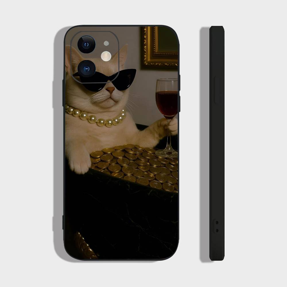 Милый Чехол для Телефона с Кошкой Для IPhone 17 Air 16 15 14 13 Pro Max 11 12 Черный Силиконовый Чехол