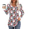 Рубашки с длинным рукавом для женщин, топы, нарядные повседневные блузки с рождественским принтом, плиссированные туники с круглым вырезом