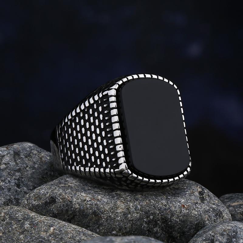 Simple Fashion Stainless Steel with Black Agate Stone Rings for Men Women High Quality Wedding Jewelry Gifts Dropshipping