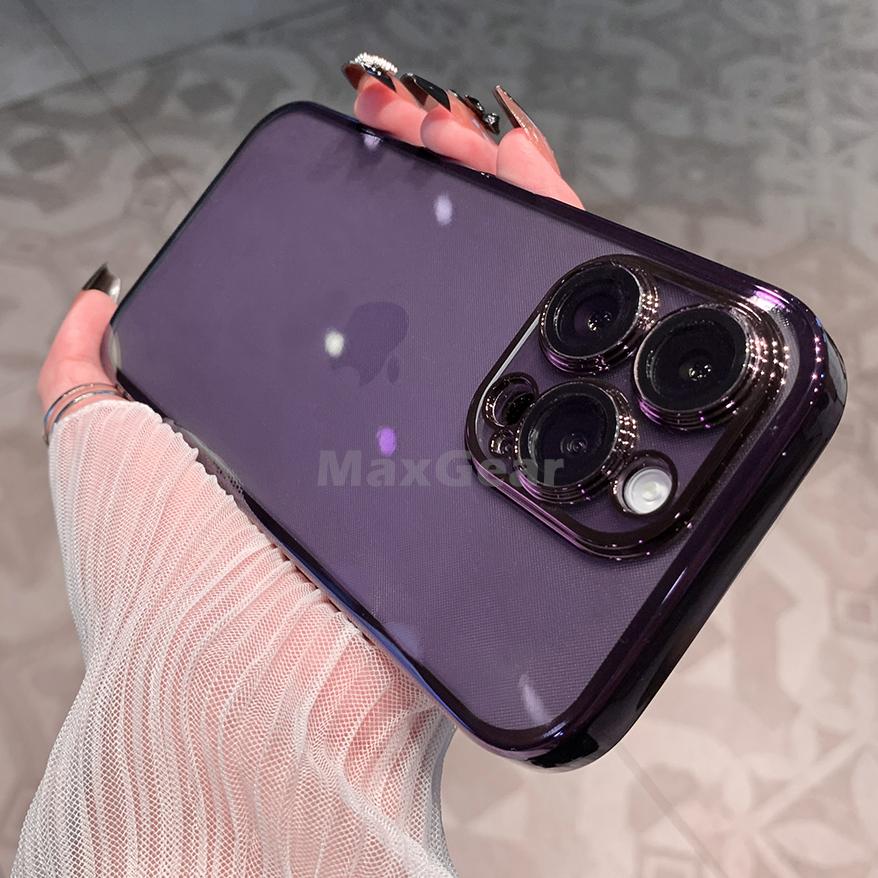 Plating Bumper Silicon Clear Case For iPhone 16 15 14 13 11 12 Pro Max Mini XR X XS Plus Purple Soft Shockproof Cover