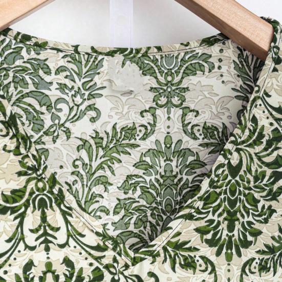 Комплект из 2 предметов: женский топ и брюки, круглый вырез, ретро-принт, короткие рукава, блузка, широкие брюки с эластичной резинкой на талии, повседневный свободный наряд для бабушки