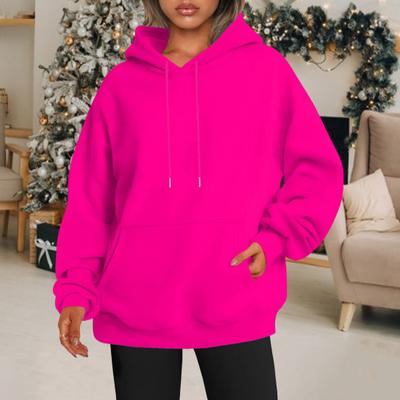 Yousheng Женская толстовка с капюшоном на осень-зиму, толстый капюшон с длинными рукавами и большим карманом, размер плюс, средняя длина, однотонный цвет, свободные эластичные манжеты, спортивный топ на шнурке