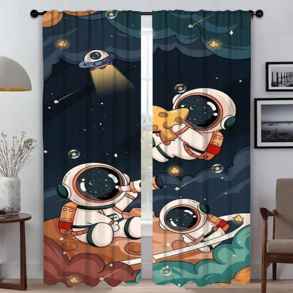 Картонные шторы-космонавты, затемняющие шторы, 2 шт., шторы для спальни, шторы для украшения на Хэллоуин, оконные шторы для комнаты, 2 панели