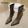 Eilyken Fashion Design Cozy Soft Leather Women Ankle Boots Sexy Pointed Toe Short Booties Stripper Thin Heels Shoes