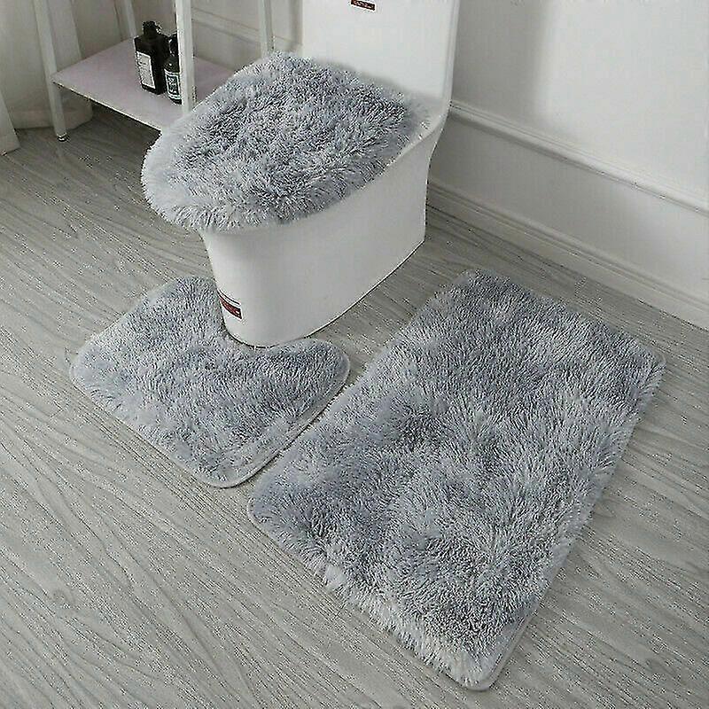 3pcs Shaggy Fluffy Bathroom Mat Soft Plush Bath Mat Pedestal Rug Toilet Cover 26-27s