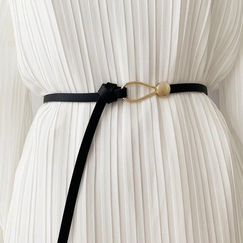 Solid Color Knotted Belt PU Leather Dress Belt New Waist Chain for Jeans