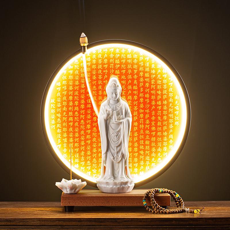 Guanyin Bodhisattva Buddha Statues Ceramic statues Lamp Circle For Living Room Incense Porch Home Decor Custom Feng Shui Statue