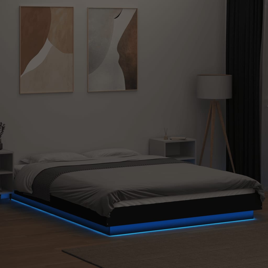 LED Bed Frame in Black 120 x 190 cm Engineered Wood