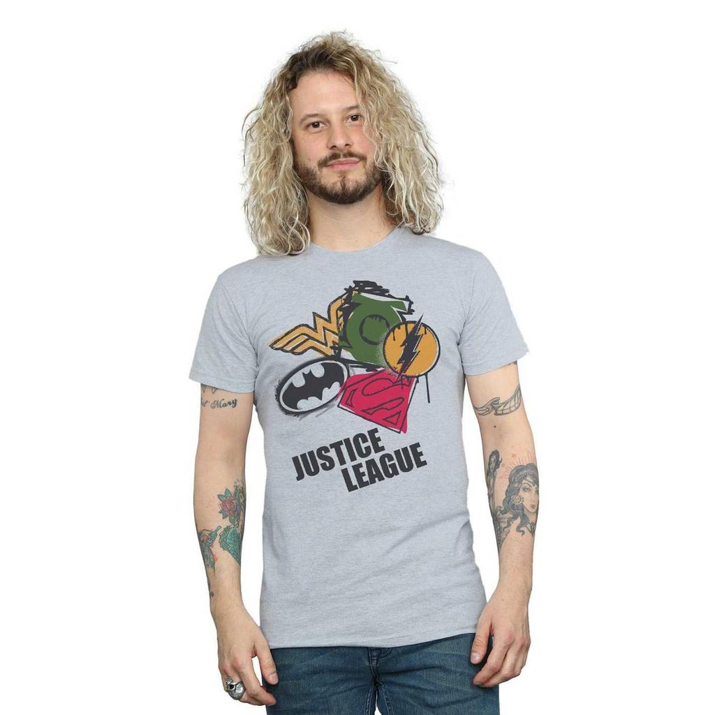 DC Comics Мужская футболка с логотипами-спреями Лиги Справедливости