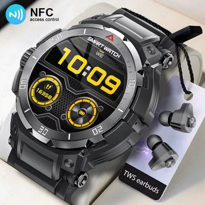 2025 Новая NFC 2 в 1 Bluetooth-гарнитура Смарт-часы TWS Музыкальный разговор с наушниками 4 часа мощных звуковых эффектов Любитель музыки Мужские смарт-часы