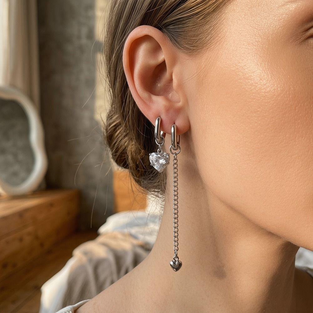 Y2K Asymmetric earrings Tassel Design Long Pendant Earrings Temperament Zircon Hoop Earrings Gift