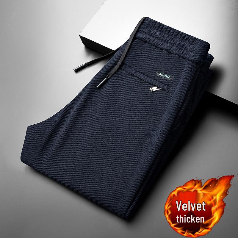 Мужские вельветовые брюки на флисовой подкладке - Эластичные, Свободного кроя, Прямого покроя для осени и зимы