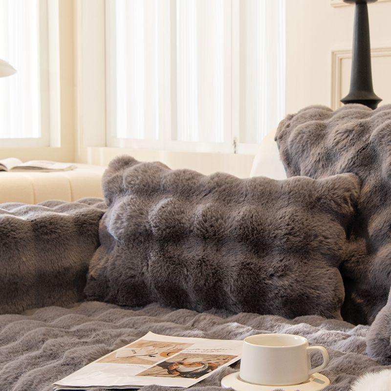 Cream Style Pillow Light Luxury Rabbit-like Plush Pillowcase Plush Living Room Home Sofa Bedroom Bedside Beige Backrest