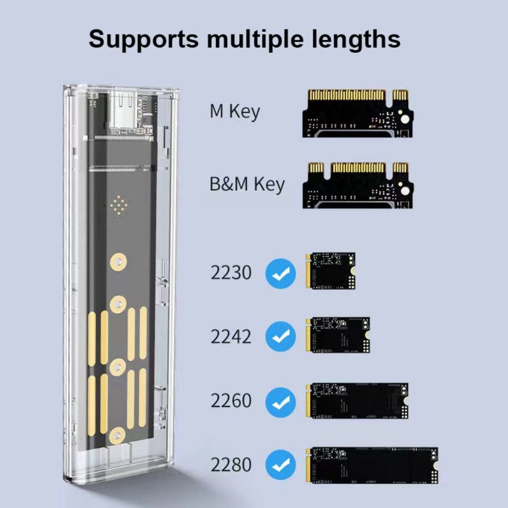 Transparent M.2 SSD Box NGFF NVME M2 Hard Disk Case PCIe 10Gbps Clear SSD Case External Enclosure Hard