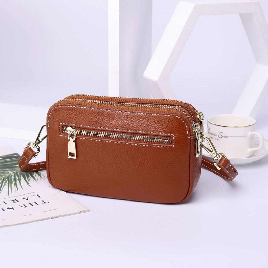 Женская сумка на плечо из коровьей кожи, сумка кроссбоди с несколькими отделениями на молнии, практичная женская сумочка, простая маленькая квадратная сумка