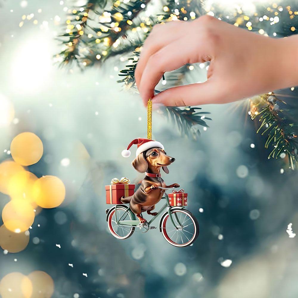 8cm Flat Bike Puppy Ornaments Acrylic Christmas Decorations Lovely Home Decoration